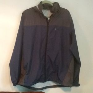 Windbreaker blue and gray s/m like new with hidden hood unisex like new